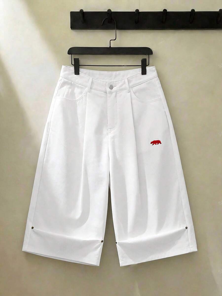 Manfinity BRENVOR Men's Animal Print Pocket Button Casual Everyday Shorts, Spring/Summer - White - View 1