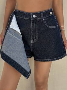 DAZY Women's Asymmetric Hem Casual Commuter Versatile Denim Skort - Blue - View 4