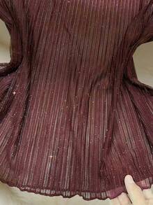 Elenzga Blusa brillante de tela transparente y textura con dobladillo enrollado para mujer de talla grande - Burdeos - Ver 6