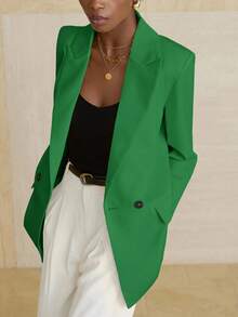 Aveloria Modichic Women's Business Style Solid Color Double-Breasted Blazer Jacket For Commuting, Autumn  - Green - View 3