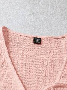 SHEIN LUNE 大码女式夏季休闲纯色系带衬衫 - 珊瑚粉 - 查看 4