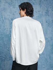 ROMWE MEN Street Life Men's V-Neck Contrast Lace Long Sleeve Fashionable Shirt - White - View 3