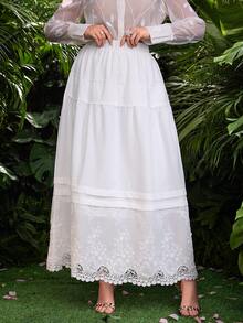 Lacomfia Women's French Casual Loose Lace Embroidery Patchwork White Skirt - White - View 6