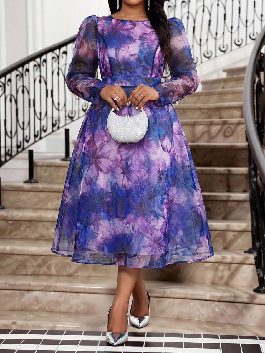 Fleurora 春夏休闲优雅通勤波西米亚风休闲外出白色编织V领舞会礼服蝙蝠袖荷叶边领束腰连衣裙短袖大码连衣裙夏季女装波西米亚度假女装夏季服装度假连衣裙白色连衣裙优雅度假装女装波西米亚风女装女装夏季白色连衣裙，女士正式连衣裙 - 紫色 - 查看 1