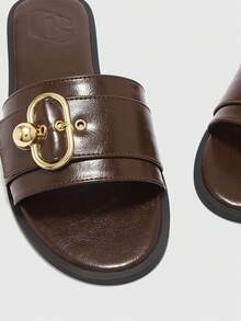 CUCCOO BIZCHIC Spring And Summer New Women's Outdoor Flat Square Toe Rhinestone Minimalist Sandals, Thick Sole Anti-Slip Open Toe Casual Versatile Beach Sandals Summer Shoes - Coffee Brown - View 7