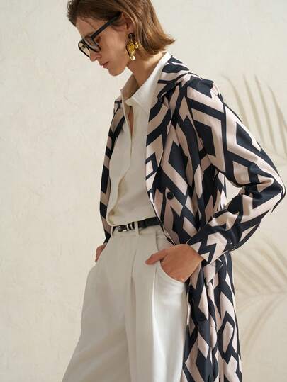 Airaco Women's Lapel NeckLong Sleeve Geometric Print Elegant Commuter Jacket