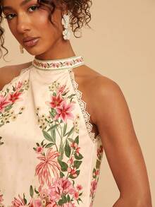 Travachic 两件套浪漫花卉边饰吊带背心和裤子套装 - 粉色 - 查看 7