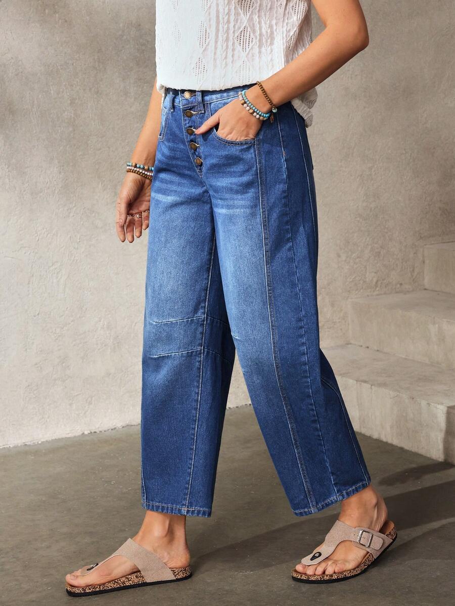 EMERY ROSE Women's Casual Everyday Washed Slant Pocket Loose Fit Jeans - Blue - View 1