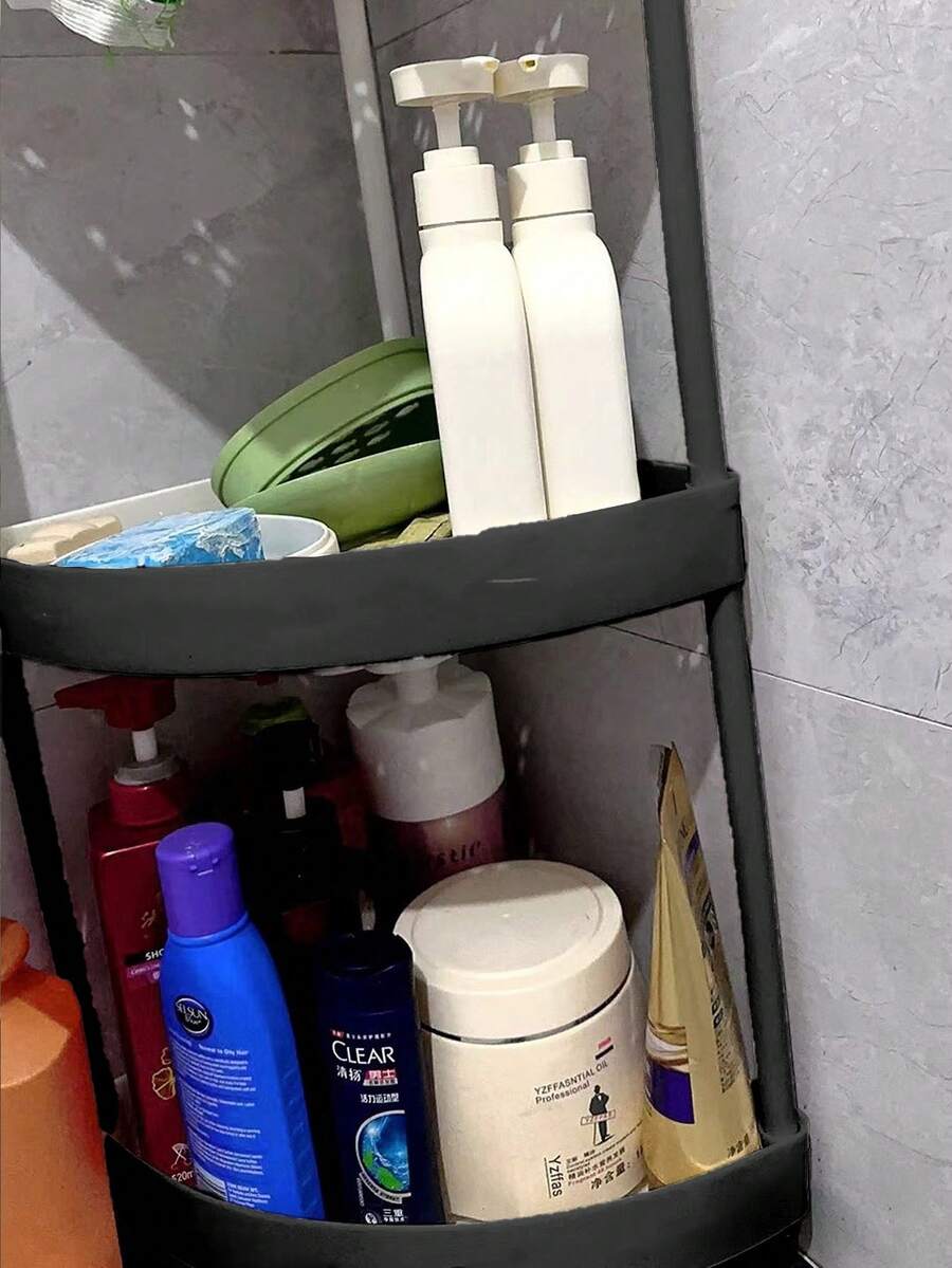 SHEIN 5 层浴室三角架，独立式带轮转角储物架，适用于卫生间、厨房、浴室、房间装饰物品，可调节和可移动收纳架 - 彩色 - 查看 1