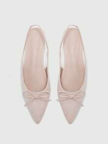 CUCCOO BIZCHIC Women's Flat Mule Shoes, Almond Suede Pointed Toe With Ankle Strap, Bow Decor, Gentle Sweet Fairy Style, Soft Bottom Comfortable Commuter Shoes - Apricot - View 1