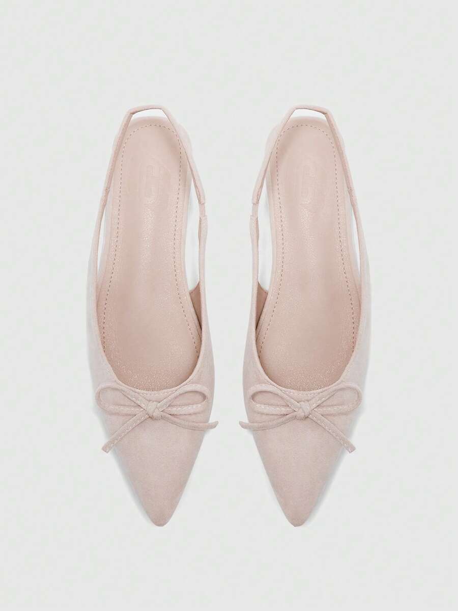 CUCCOO BIZCHIC Women's Flat Mule Shoes, Almond Suede Pointed Toe With Ankle Strap, Bow Decor, Gentle Sweet Fairy Style, Soft Bottom Comfortable Commuter Shoes - Apricot - View 1
