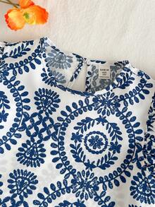 Travachic KIDS Tween Girls' Elegant Summer Vacation Blue & White Floral Print Dress - Blue - View 4