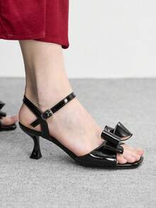 CUCCOO BIZCHIC 女士时尚个性化蝴蝶结百搭高跟凉鞋夏季鞋 - 黑色 - 查看 5