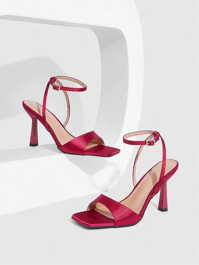 CUCCOO SZL Women's Fashion Apricot Material Thin Strap Ankle Strap Rhinestone Decor Square Toe Stiletto High Heel Sandals, Suitable For Commute, Date, Wedding, Party, Holiday, Valentine's Day For Christmas Valentine's Day