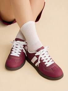 CUCCOO EASI 德迅女鞋 2026 春夏新款配色系带复古休闲运动白色鞋 圣诞节 - 酒紅色pu - 查看 4