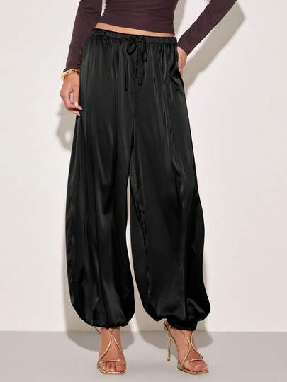 COSMINA Women's Solid Color Waist Tie Loose Casual Harem Pants