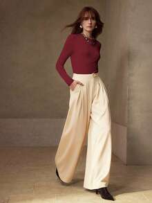 MOTF PREMIUM Áo thun nữ dài tay, màu trơn, co giãn cao, thân thiện với da, cổ tròn, dáng ôm, thời trang, đa năng. - Đỏ - Xem 5