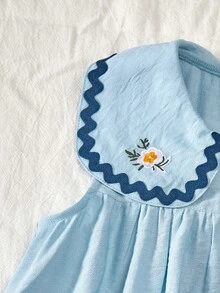 SHEIN Vintaside Kids 女童彼得潘领无袖褶皱优雅休闲夏季连衣裙 - 藍色 - 查看 5
