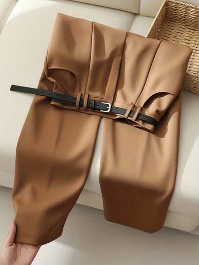 Franclia Women's Solid Color Pocket Casual New Versatile Fashion Suit Pants