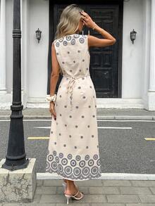 Pariaura Women's Floral Print Round Neck Sleeveless Button Front Casual Dress - Blue - View 2