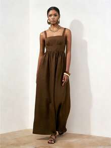 Zivah 2026春夏收腰A字咖啡棕色竹纤维面料女装 - 咖啡棕 - 查看 1