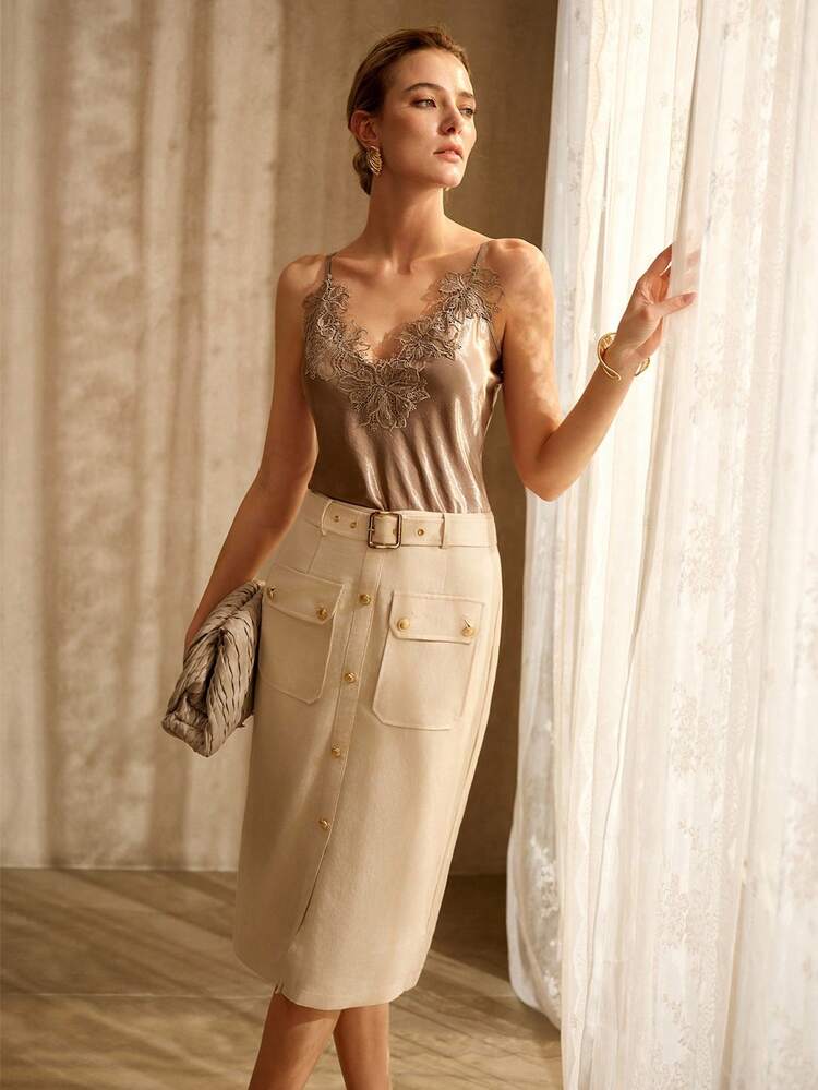 WOMEN'S ELEGANT LACE APPLIQUE CAMISOLE TOP, SUMMER