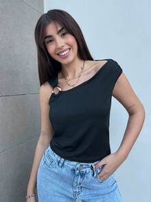Hitanina 2 件套不对称领修身 T 恤，百搭休闲上衣，春夏 - 彩色 - 查看 3