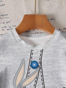 LOONEY TUNES X SHEIN 男童休闲卡通印花短袖T恤，夏季 - 白色 - 查看 5