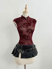 Elamini Top de camisola elegante de encaje para mujer - Burdeos - Ver 3