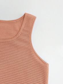 SHEIN VCAY Plus Size Women Summer Apricot Striped Button Decor Sleeveless Camisole - Khaki - View 6