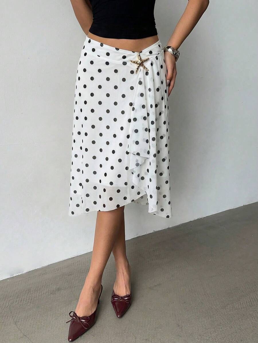 Aloruh 女士不对称下摆休闲半身裙 - 黑與白 - 查看 1