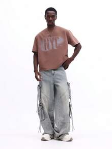 SUMWON NYC Urban Boxy Fit Printed Crew Neck Short Sleeve T-Shirt Casual Streetwear Oversized Tee - Brown - View 3