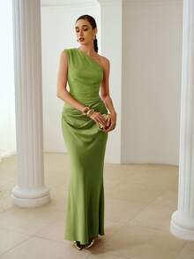 ZEYLAH Sleeveless Color Block Knit Maxi Fish Tail Dress, Autumn/Winter Party - Green - View 6