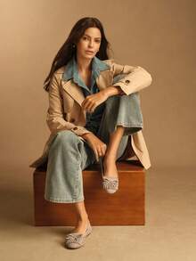 Rosivie 女士休闲流苏蝴蝶结装饰套脚乐福鞋 - 杏色 - 查看 10