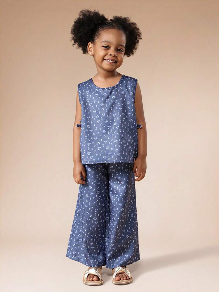 Girls Sleeveless Floral Tank Top Wide Leg Palazzo Pants Two Piece Summer Co-Ord Set Casual Outfit