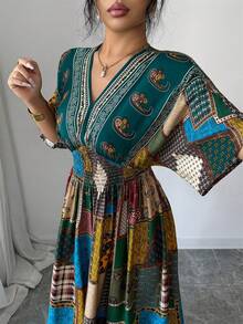 SHEIN Lacomfia Casual Conservative Floral Print Long Dress For Women - Green - View 2