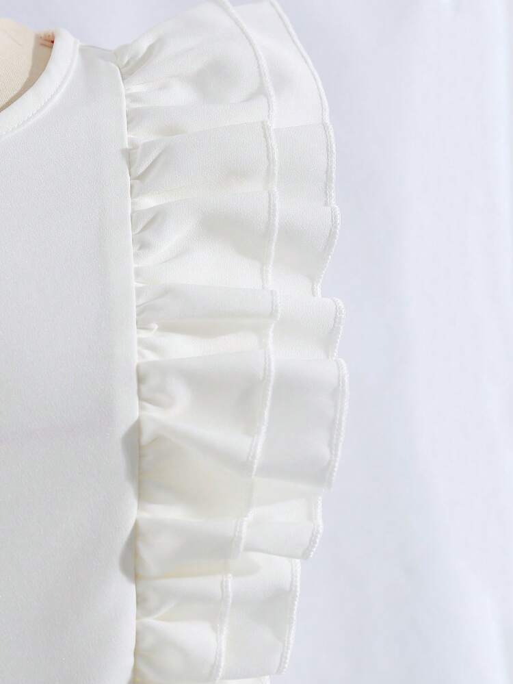 SHEIN Elegancki kombinezon bez rękawów dla dziewcząt z falbaną u dołu, modne szerokie spodnie z paskiem, odpowiednie do noszenia na co dzień, na urodziny, spotkania i nie tylko - Biały - Zobacz 3