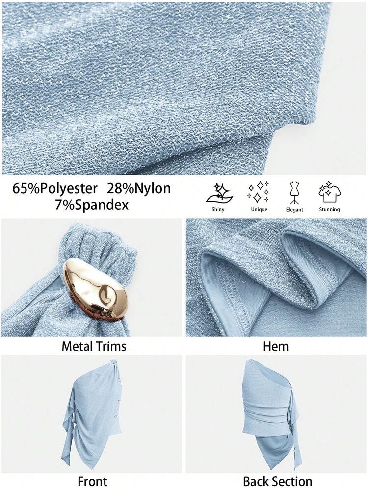 SHEIN Maija Women's Glitter Asymmetric Shoulder Top St Patrick's Day Women Easter Summer Women Party Top Beach Summer Holiday Each Vacation For Women Summer For Women Going Out Graduation Casual Top For Women