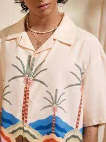 Felipe Marques 男士夏威夷棕榈树印花衬衫短裤套装，夏季度假 - 彩色 - 查看 5