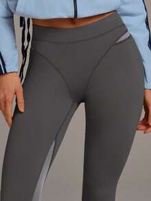 Athîral Women's Casual Camisole Patchwork Mesh Pants - Grey - View 2