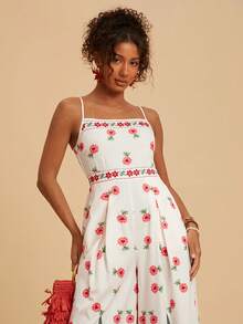 Travachic 女士热带植物印花无袖连体裤，适合夏季度假 - 彩色 - 查看 3