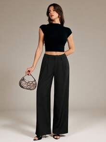 SHEIN Tall Women Pants Business Casual Women Western Wear Women Wide Leg Pants Office Women Outfits Baggy Pants Professional Women Clothes Office Wear Grey - Black - View 5