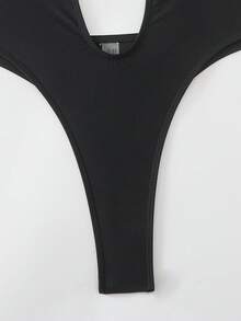 Swim SXY Solid Color Halter Drawstring Hollow One-Piece Swimsuit, Spring/Summer Sexy Sexy One Piece Swim Suit Holiday - Black - View 5