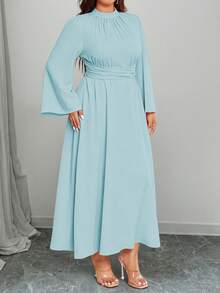 Elenzga Plus Size Women Elegant Vacation Dress - Blue - View 3