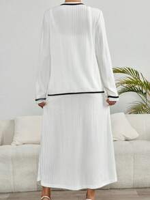 SHEIN Áo dài tay và quần dài giản dị cho bà bầu màu trắng và đen, trang phục hai mảnh - trắng - Xem 2