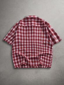 STYNVO 男士标语格子印花短袖单排扣休闲衬衫 - 粉色 - 查看 2