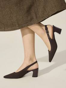 CUCCOO BASICS Damen Spitze Absatz Schuhe mit mittlerem Absatz, kaffeebraun, Stoff, Tau Absatz, Sommer atmungsaktiv, Frühling Schuhe, Weihnachten Schnalle nach dem Anheben Gürtel, Ausschnitt atmungsaktiv, Pendeln - dunkelbraun - Übersicht 5