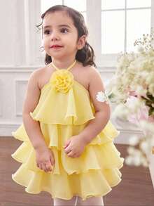 Babygirl Cute & Elegant Yellow Ruffle Floral Sleeveless Dress Spring Baby Dresses Vestidos Elegantes Para Fiesta - Black - View 9