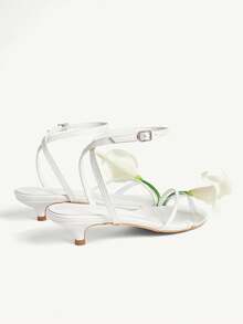 CUCCOO CHICEST Women's Comfortable Casual High Heel Sandals For Daily Wear, Summer Summer Shoes Wedding Shoes Bride Shoes - White & Light Yellow Flowers - View 5