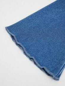 GlowEve Women's Casual 3D Floral Asymmetric Hem Lettuce Edge Denim Blouse, Autumn - Blue - View 5